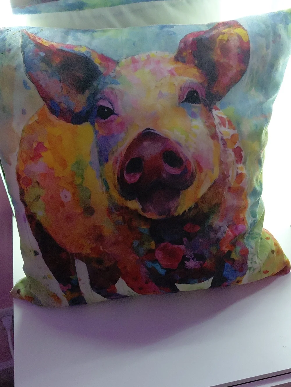 Colorful Watercolor Pig Throw Pillow